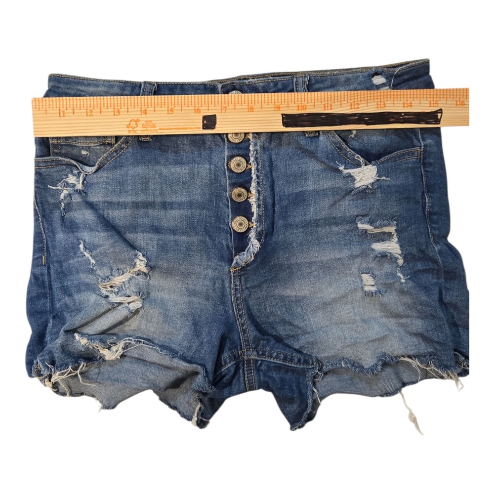 Vervet High Rise Distressed Jean Shorts Button Fly Size 30 Blue - Picture 7 of 7